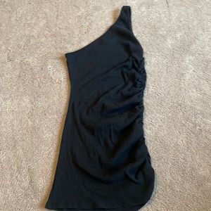 One shoulder ruched privacy please mini dress
